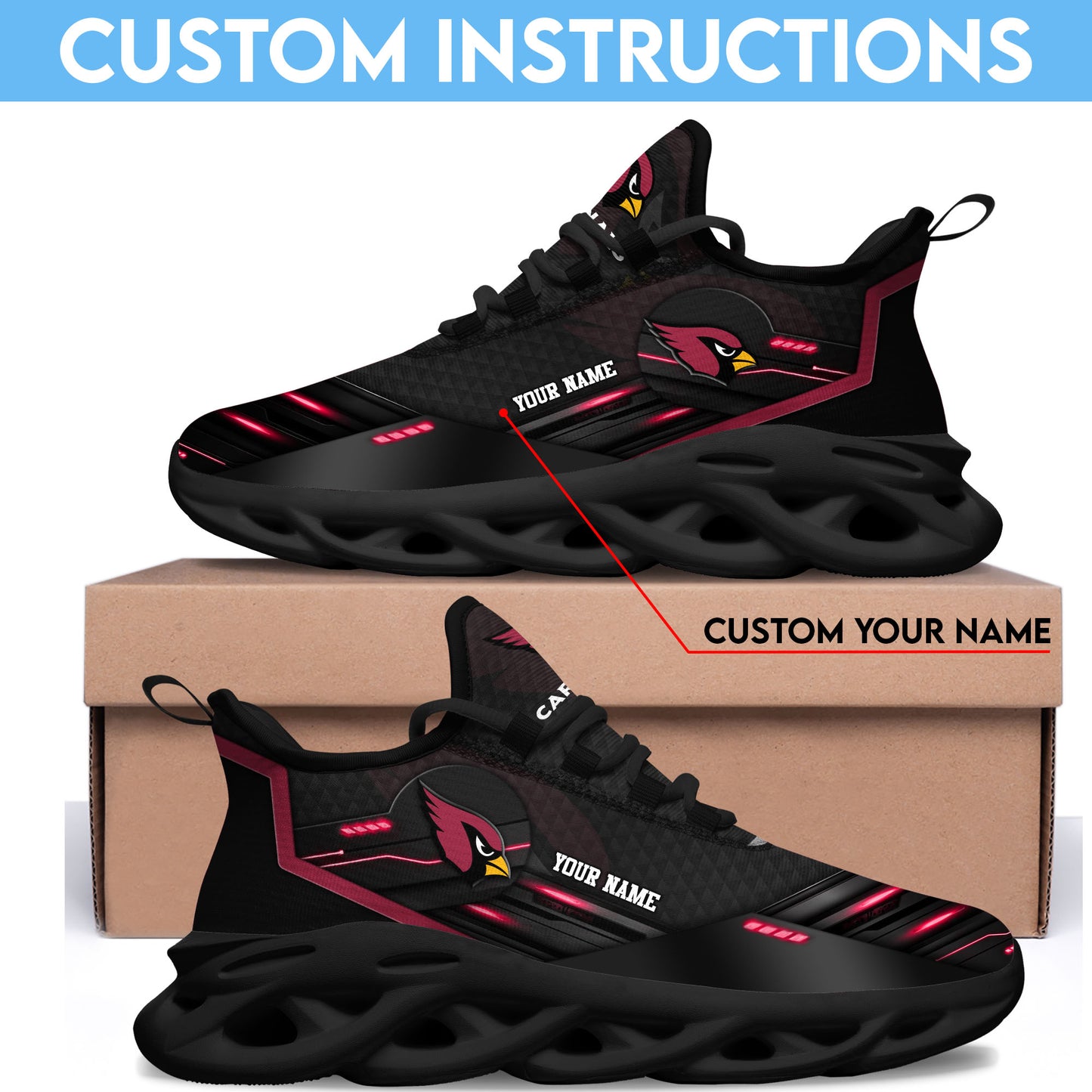 Arizona Cardinals Black Clunky Sneaker Custom Name, Sport Team Shoes, Sport Gifts For Fan ETRG-03311527
