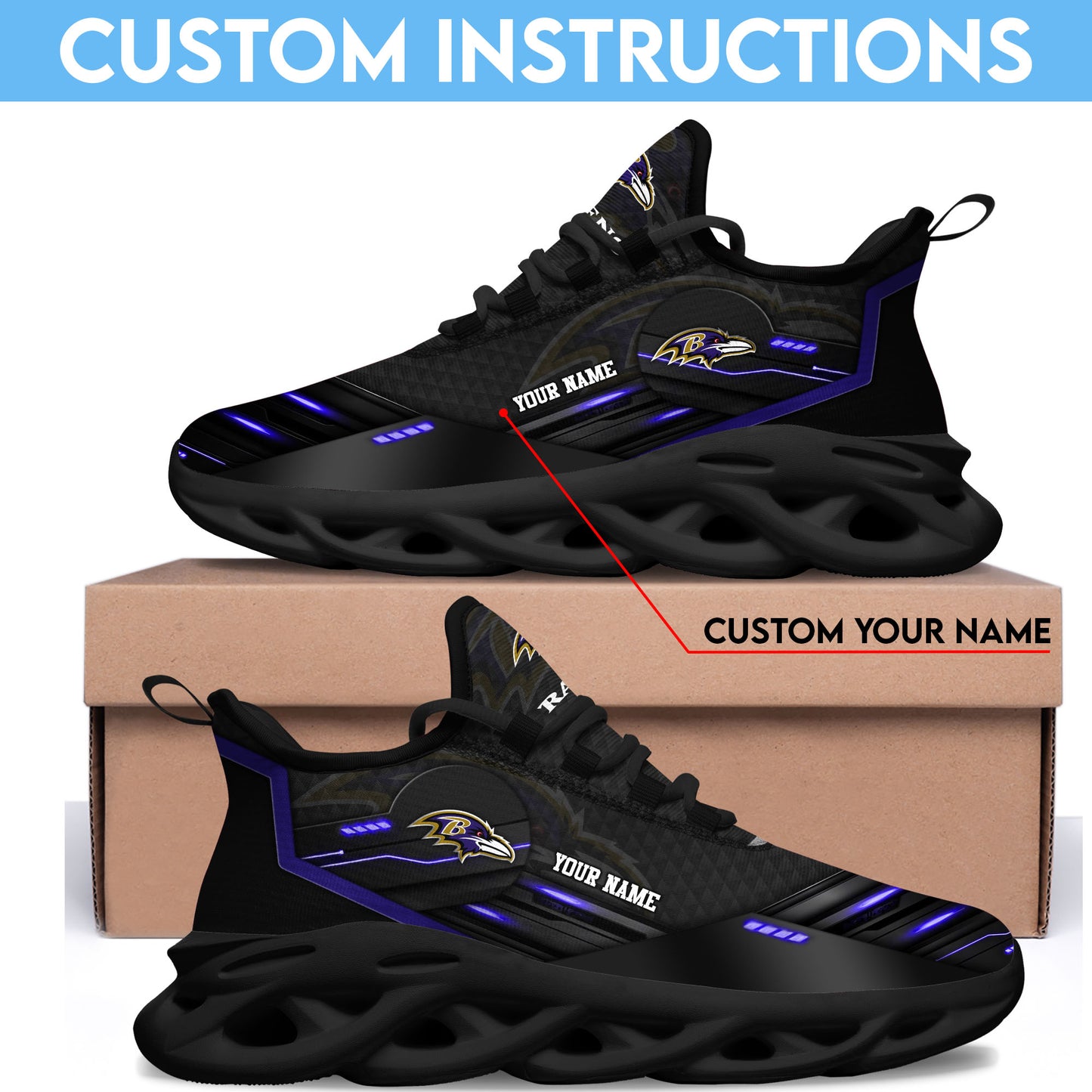 Baltimore Ravens Black Clunky Sneaker Custom Name, Sport Team Shoes, Sport Gifts For Fan ETRG-03311527