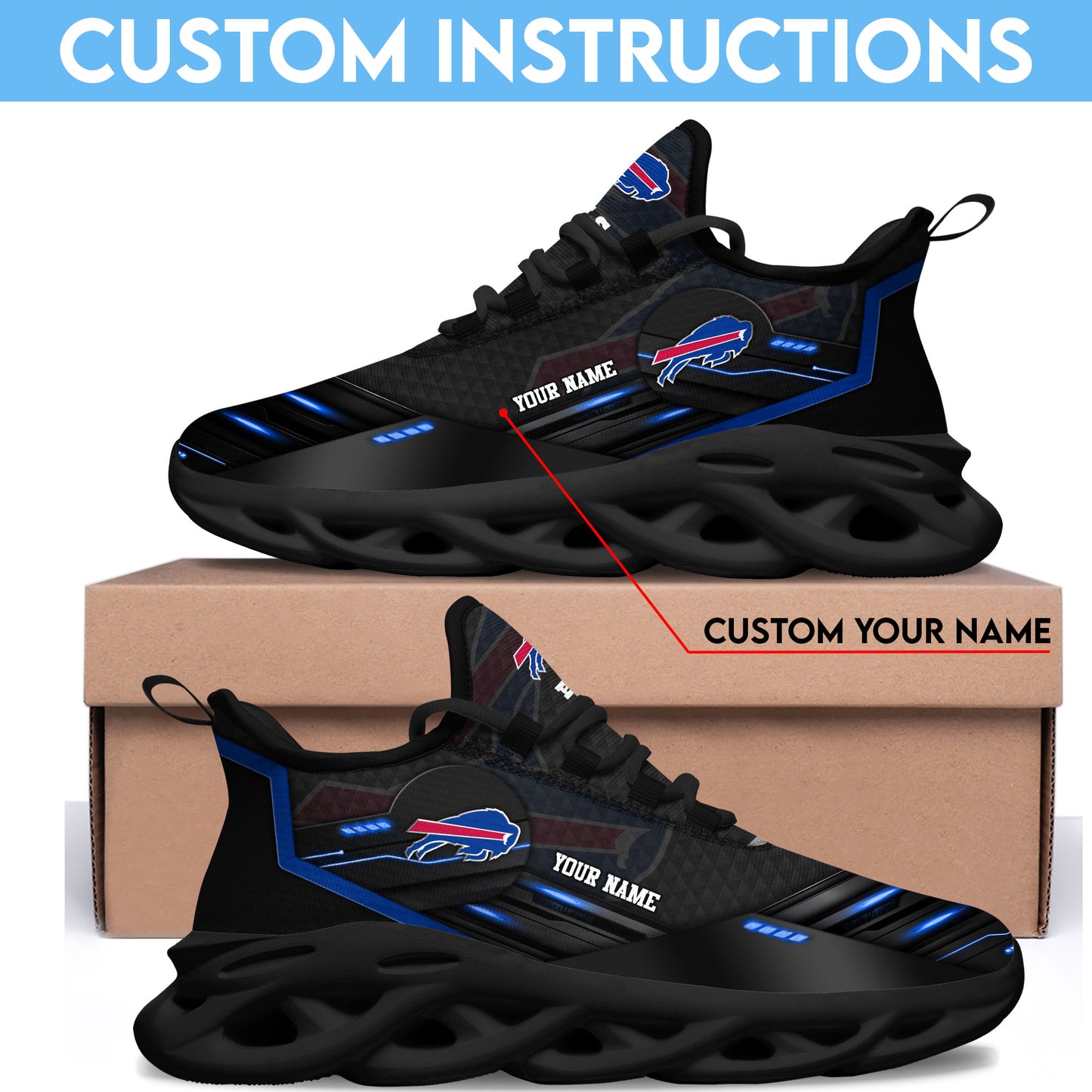Buffalo Bills Black Clunky Sneaker Custom Name, Sport Team Shoes, Sport Gifts For Fan ETRG-03311527