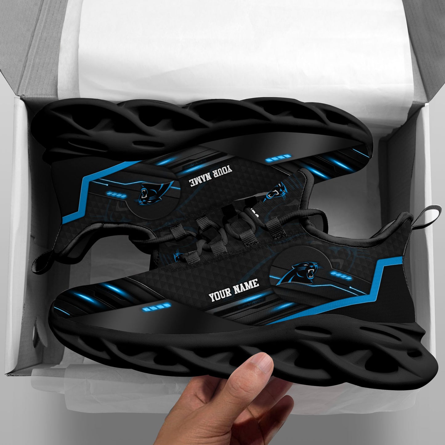 Carolina Panthers Black Clunky Sneaker Custom Name, Sport Team Shoes, Sport Gifts For Fan ETRG-03311527