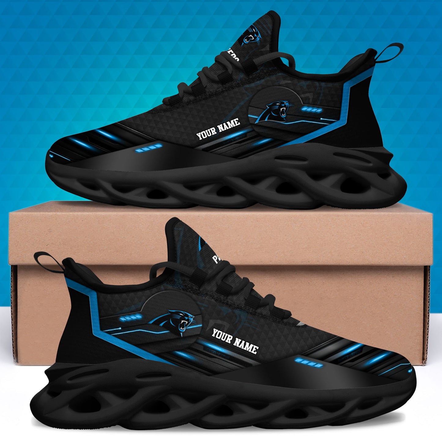 Carolina Panthers Black Clunky Sneaker Custom Name, Sport Team Shoes, Sport Gifts For Fan ETRG-03311527
