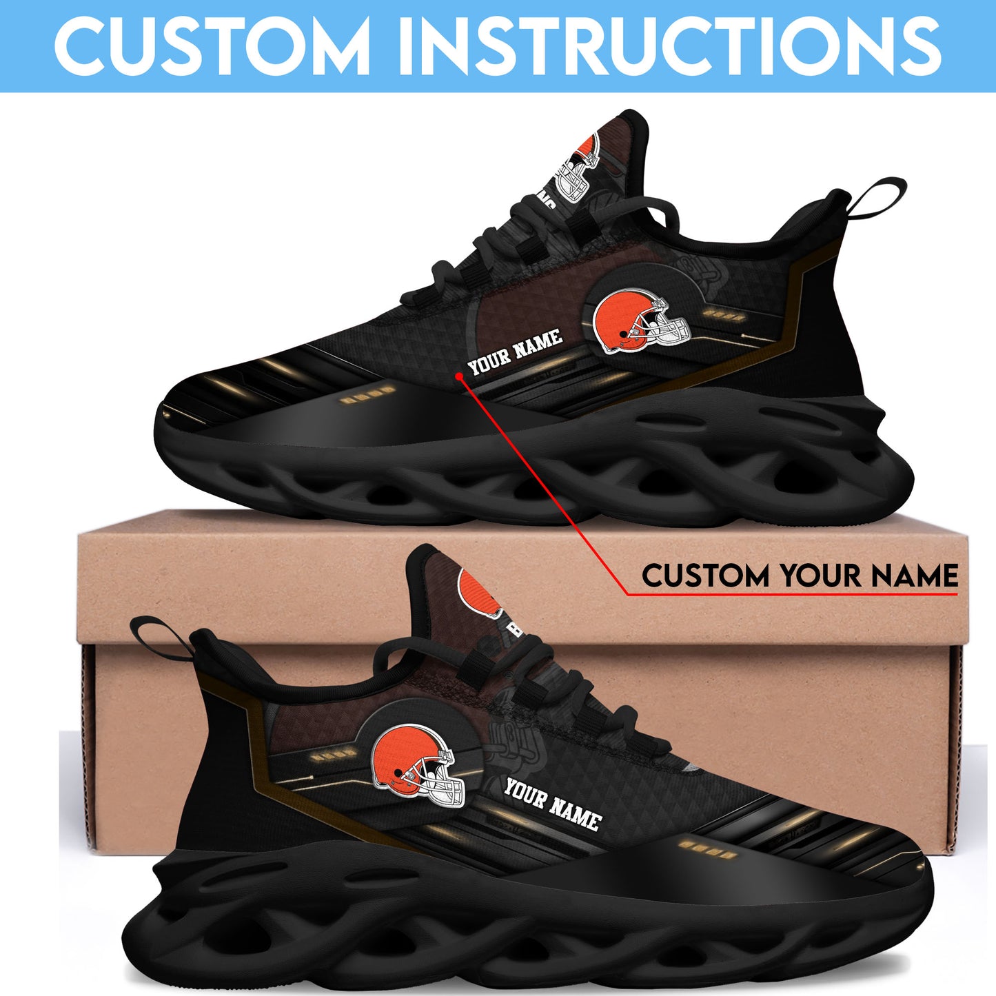 Cleveland Browns Black Clunky Sneaker Custom Name, Sport Team Shoes, Sport Gifts For Fan ETRG-03311527