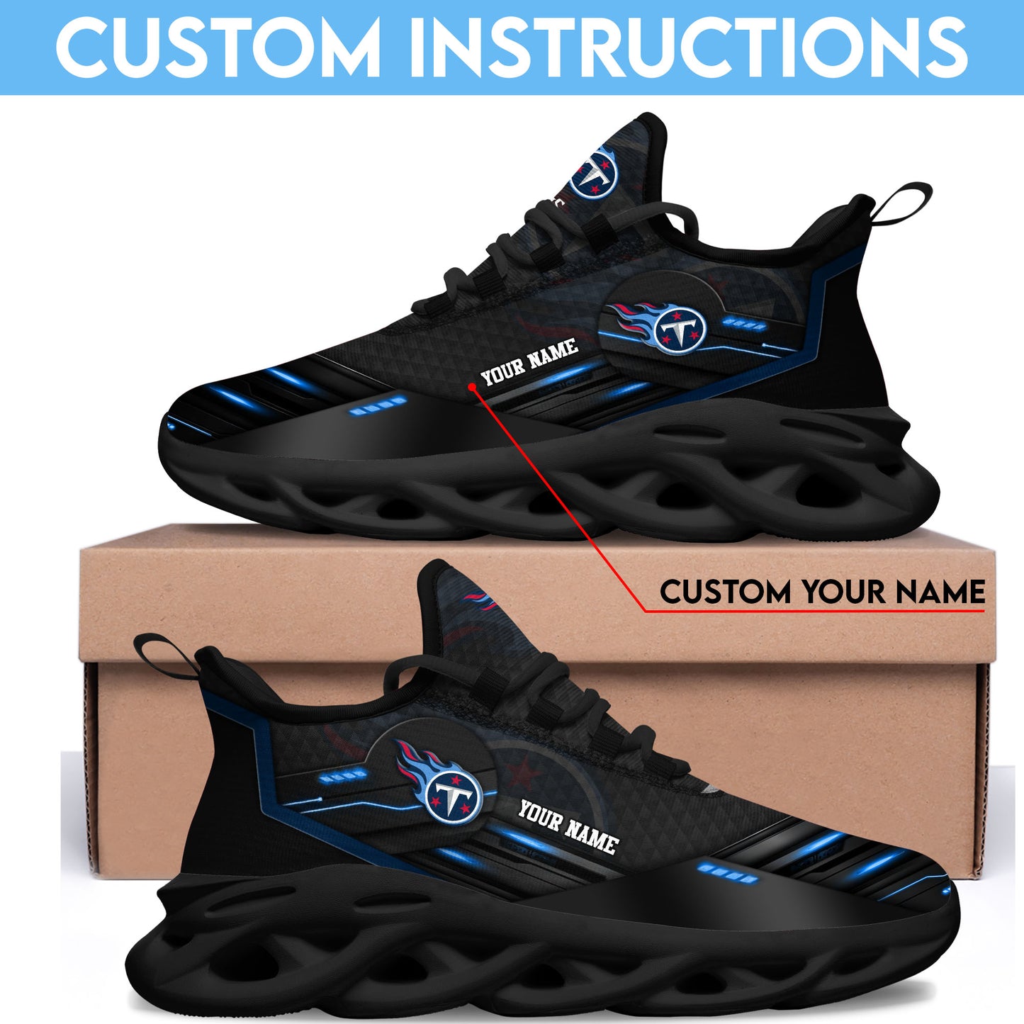 Tennessee Titans Black Clunky Sneaker Custom Name, Sport Team Shoes, Sport Gifts For Fan ETRG-03311527