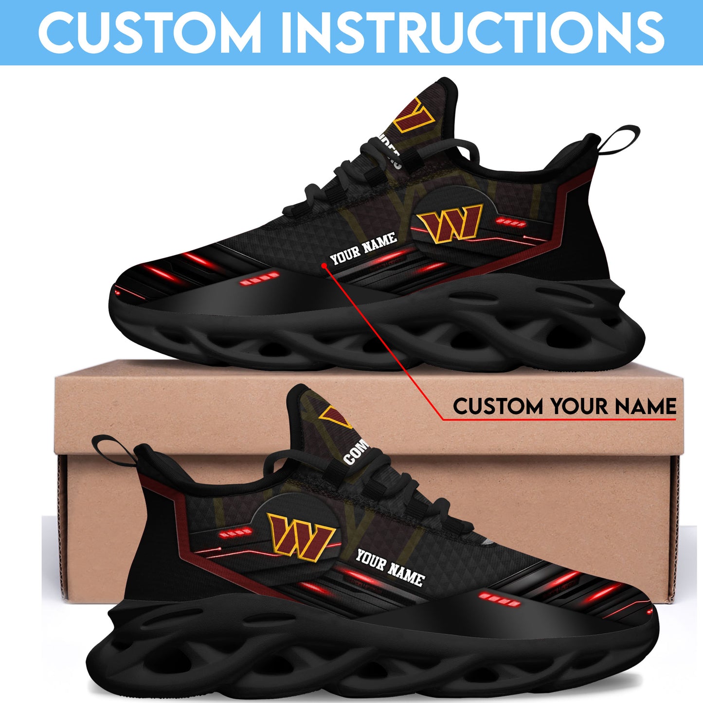 Washington Commanders Black Clunky Sneaker Custom Name, Sport Team Shoes, Sport Gifts For Fan ETRG-03311527