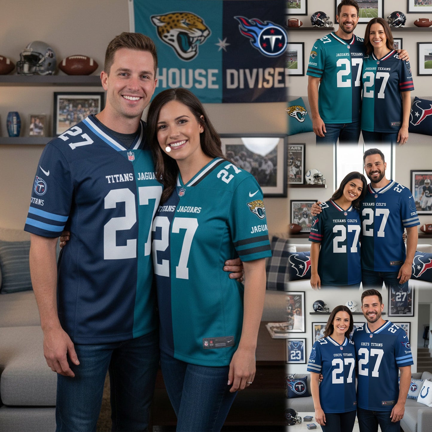 Tennessee Titans House Divided Vneck Football Jersey Custom Name, Number And Team, Sport Jerseys, Sport Gifts ETRG-09293709