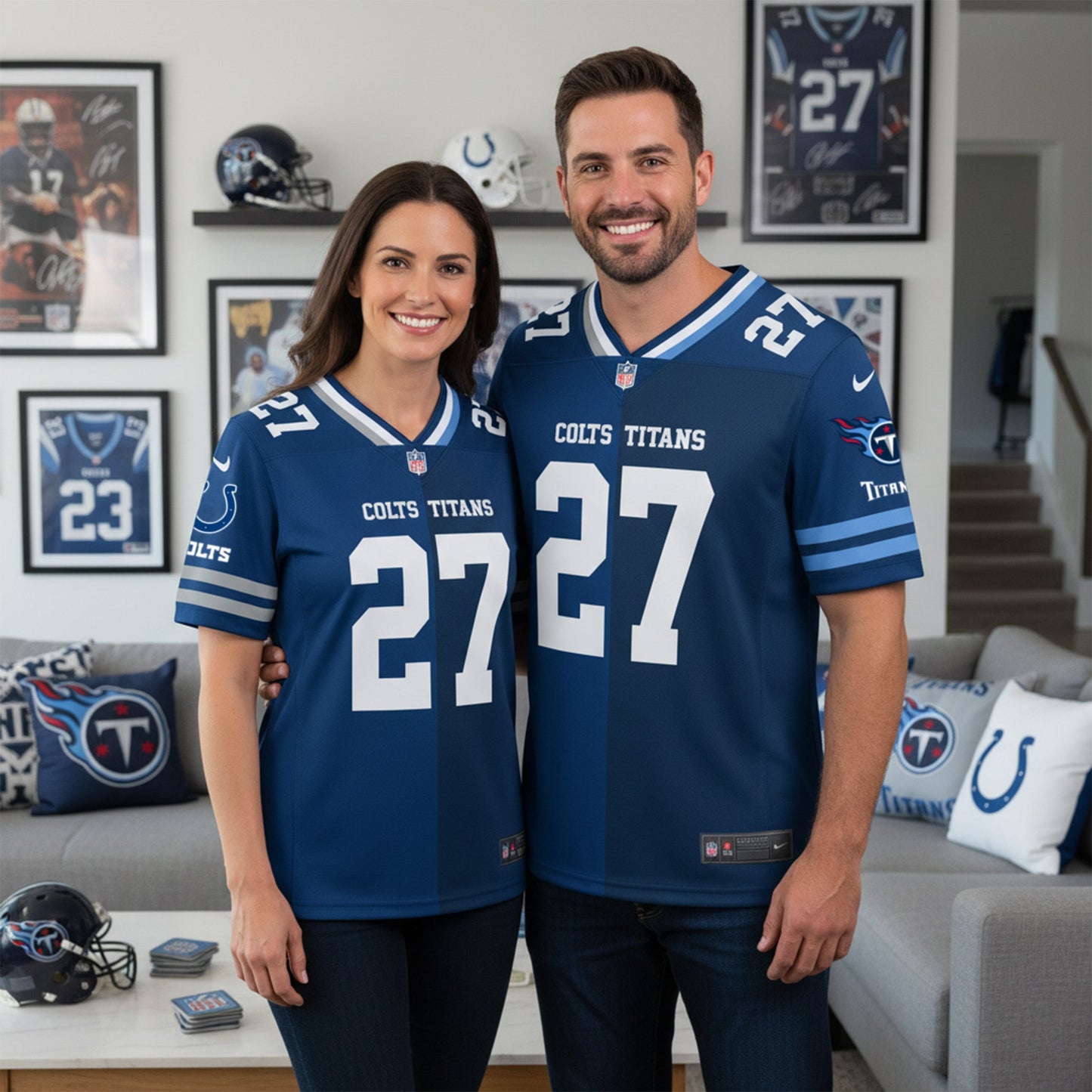 Tennessee Titans House Divided Vneck Football Jersey Custom Name, Number And Team, Sport Jerseys, Sport Gifts ETRG-09293709