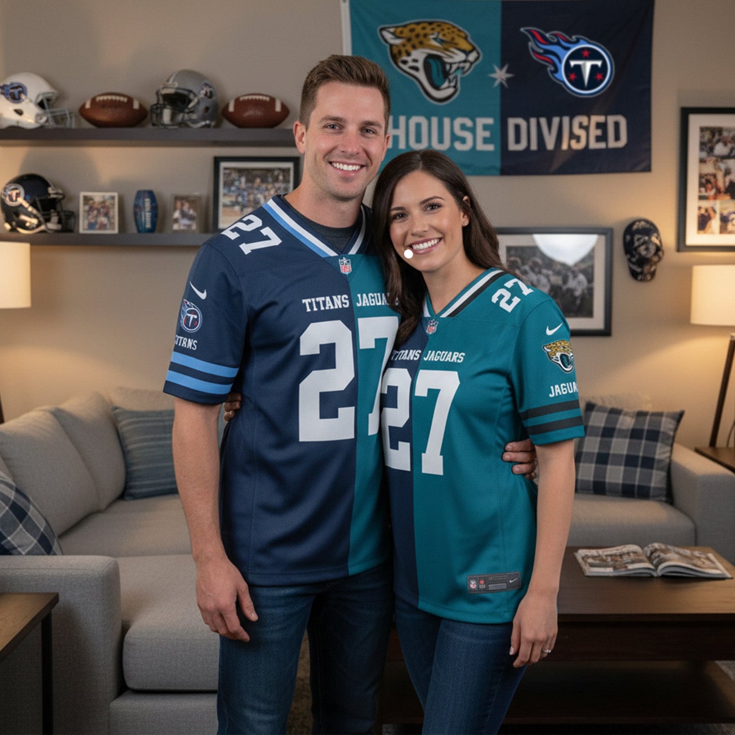 Tennessee Titans House Divided Vneck Football Jersey Custom Name, Number And Team, Sport Jerseys, Sport Gifts ETRG-09293709