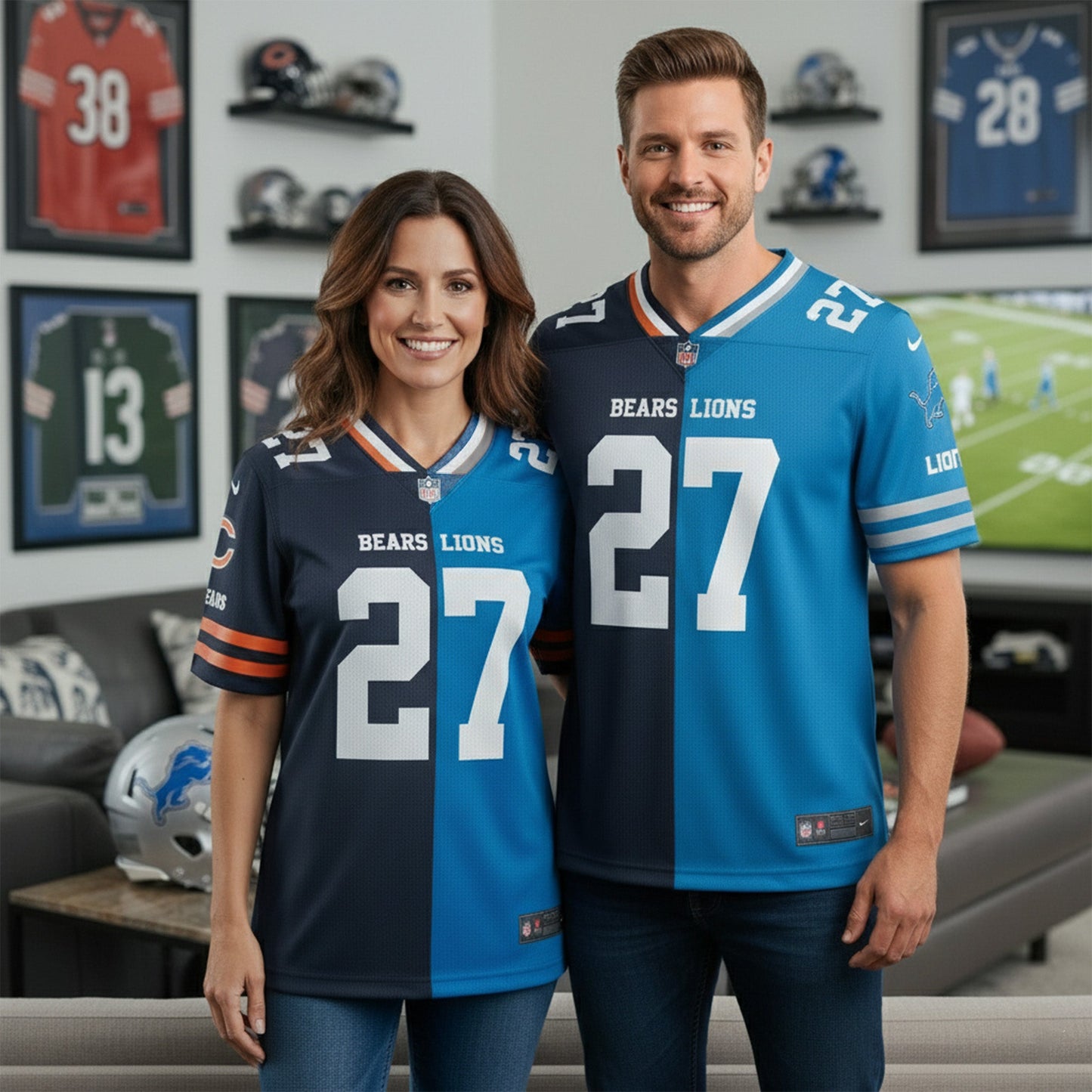 Chicago Bears House Divided Vneck Football Jersey Custom Name, Number And Team, Sport Jerseys, Sport Gifts ETRG-09293713
