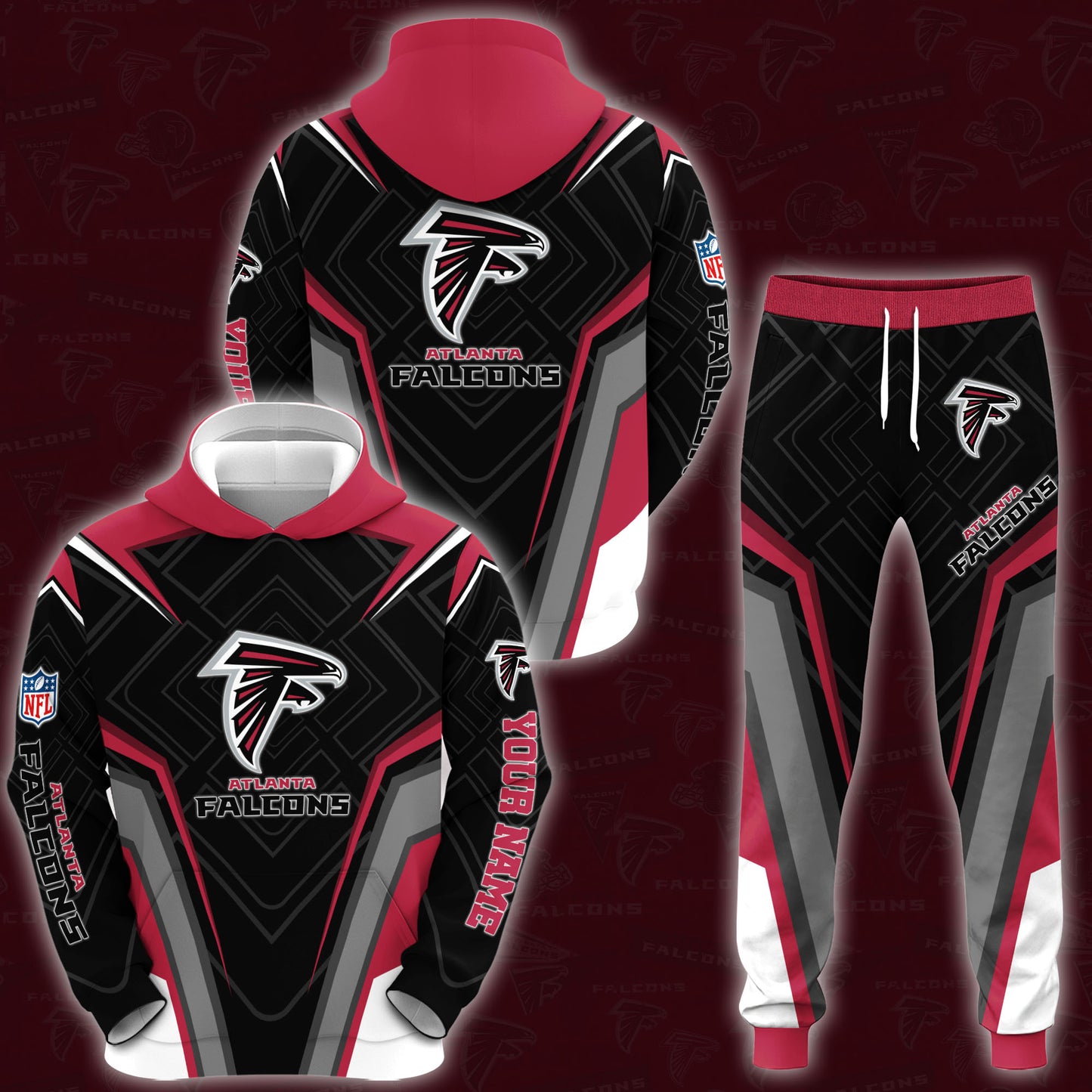 Atlanta Falcons Combo Hoodie And Sweatpants Custom Your Name, Sport Hoodie Sweatpants Set, Sport Gifts For Fans ETRG-62591