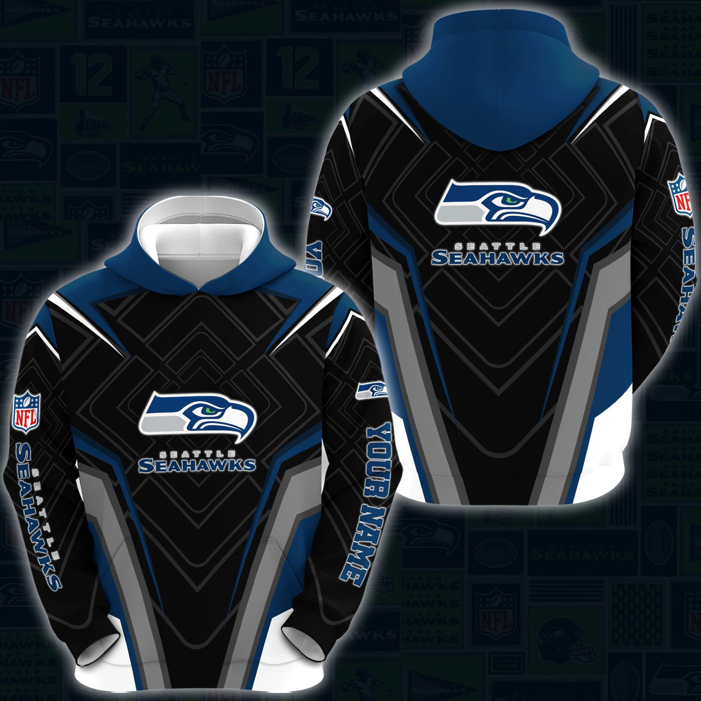 Seattle Seahawks Combo Hoodie And Sweatpants Custom Your Name, Sport Hoodie Sweatpants Set, Sport Gifts For Fans ETRG-62591